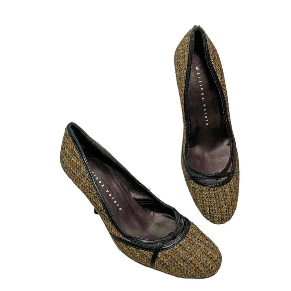 Martinez Valero Tweed‎ Leather Trim Classic Career Pumps - Picture 10 of 12